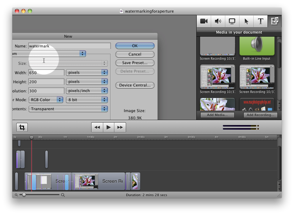 Media properties window Media properties window